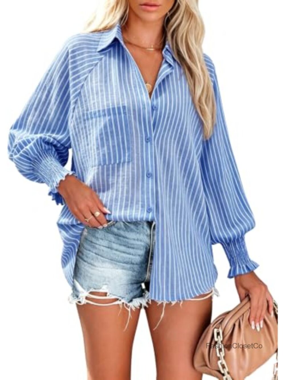 Womens Oversized Cotton Button Down Shirt Long Sleeve Collared Blouse Pocket